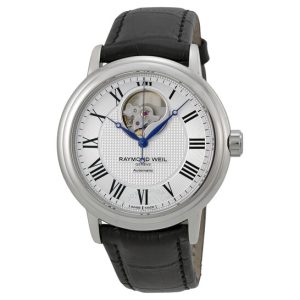 dong ho nam raymond weil maestro silver dial black leather men s watch 2827 stc 00659