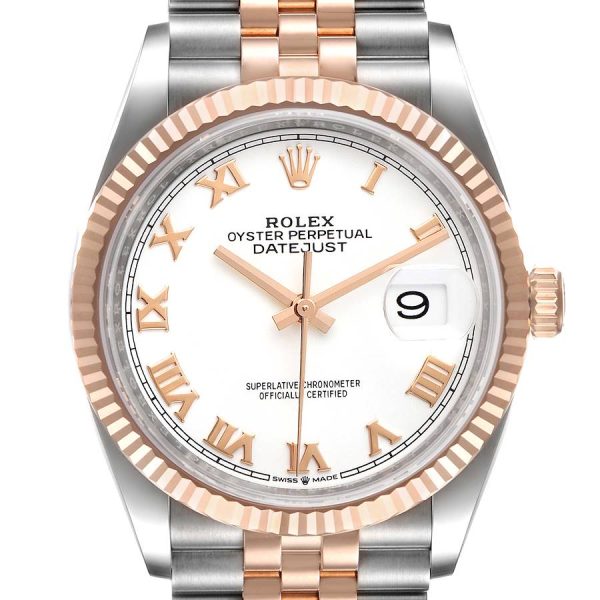 dong ho nam rolex datejust 36 steel everose gold white dial mens watch 12623 0012