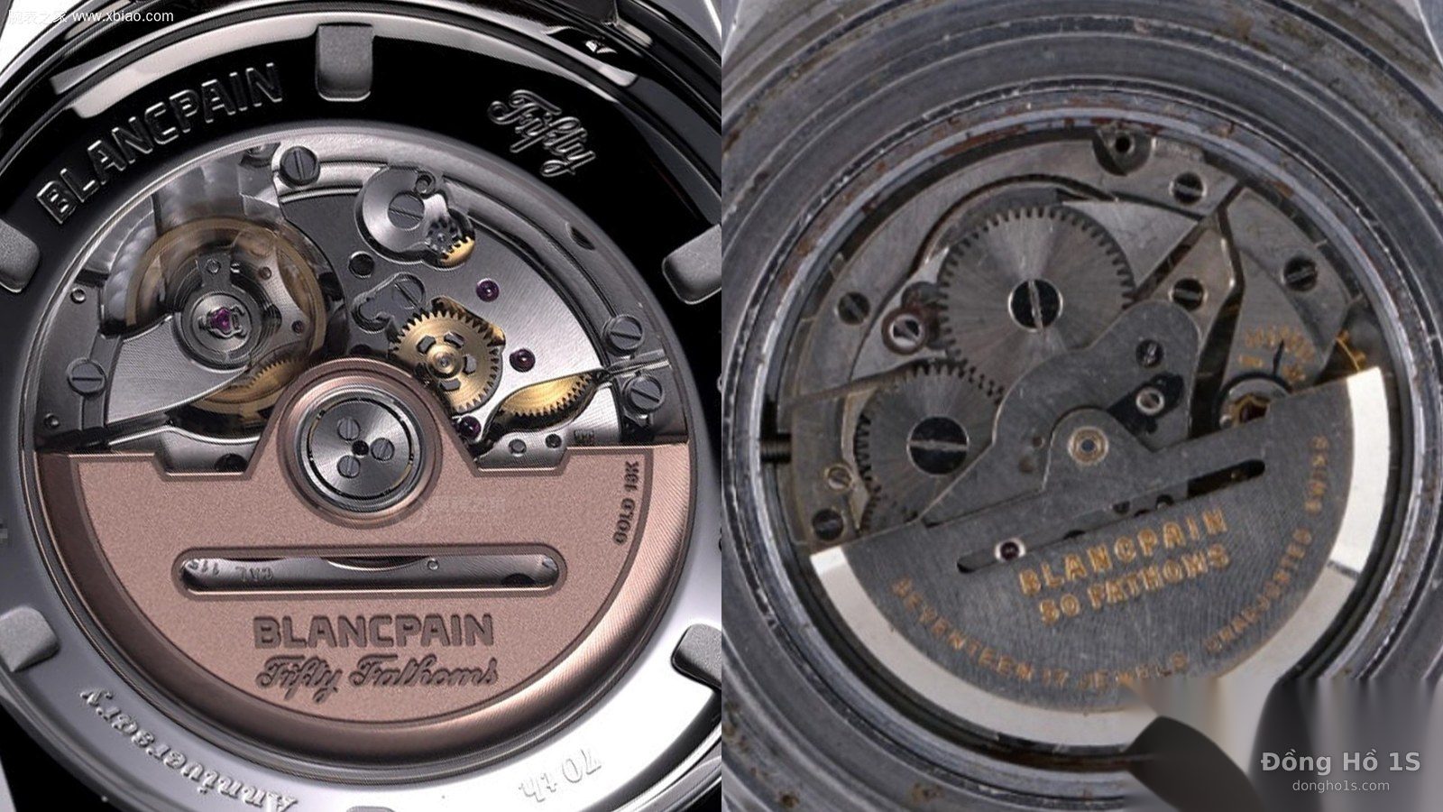 Bộ máy tự động Blancpain 1150 (trái) và bộ máy AS1361 (phải)